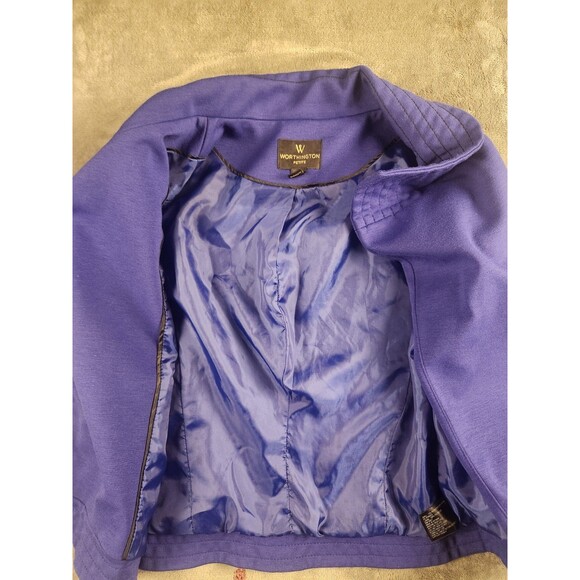 Worthington Petite PS Purple/blue Asymmetrical Zip Jacket Moto Style Lined - Picture 4 of 8